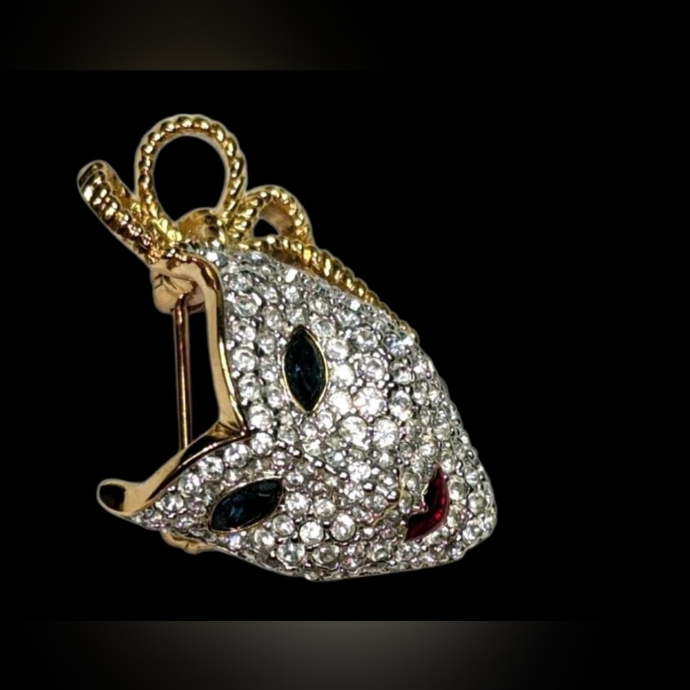Swarovski Crystal Vintage Masquerade Mask Brooch - Picture 3 of 8